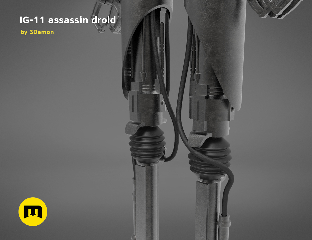 Printable 3D model of Assassin droid IG-11 - Mandalorian, close-up of articulated arm joints, 3D print cosplay prop