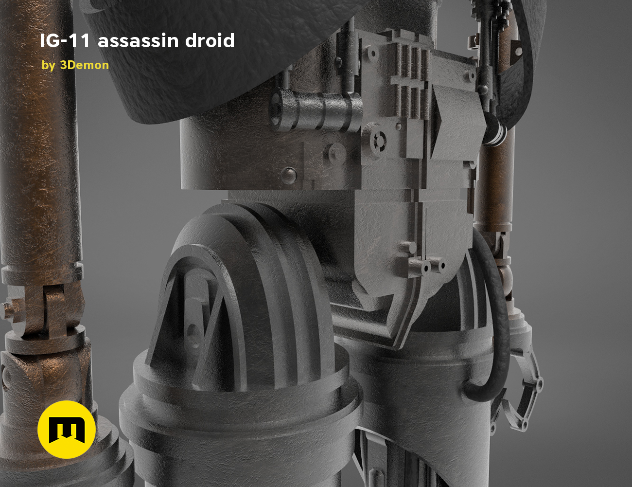 3D model of Assassin droid IG-11 - Mandalorian, textured 3D render of shoulder joint, 3D print cosplay prop