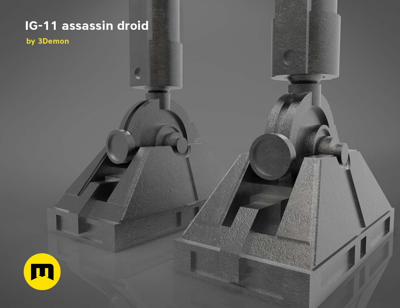 Assassin droid IG-11 - Mandalorian STL, grey textured 3D render, 3D print cosplay prop