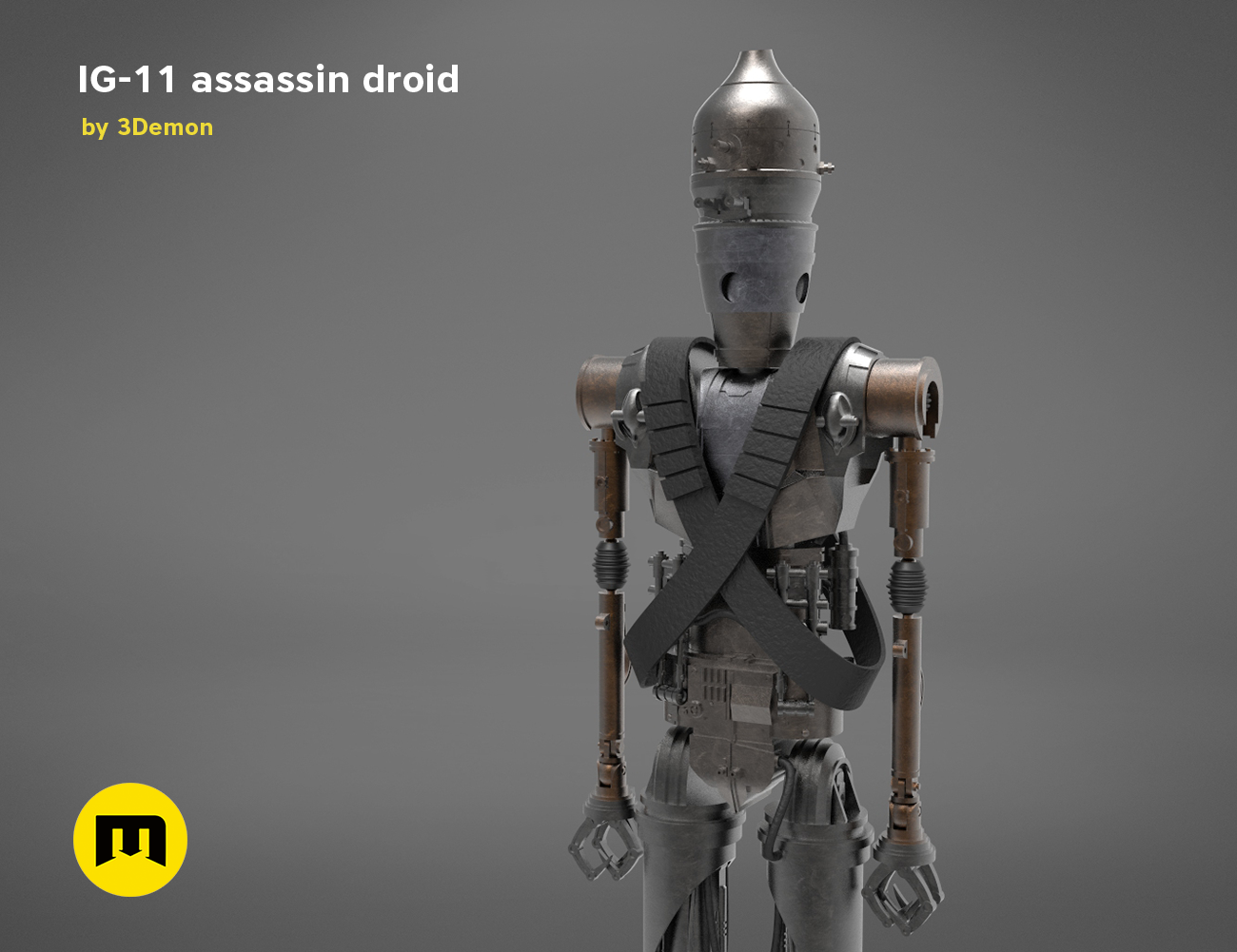 STL preview of Assassin droid IG-11 - Mandalorian, front textured 3D render cosplay prop