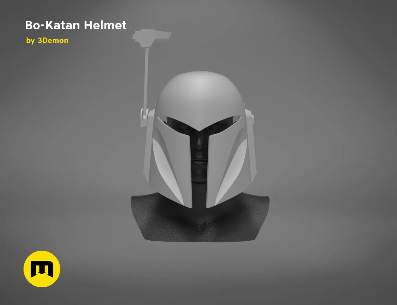 Bo-Katan Helmet - Star Wars, white 3D printed cosplay prop, front view