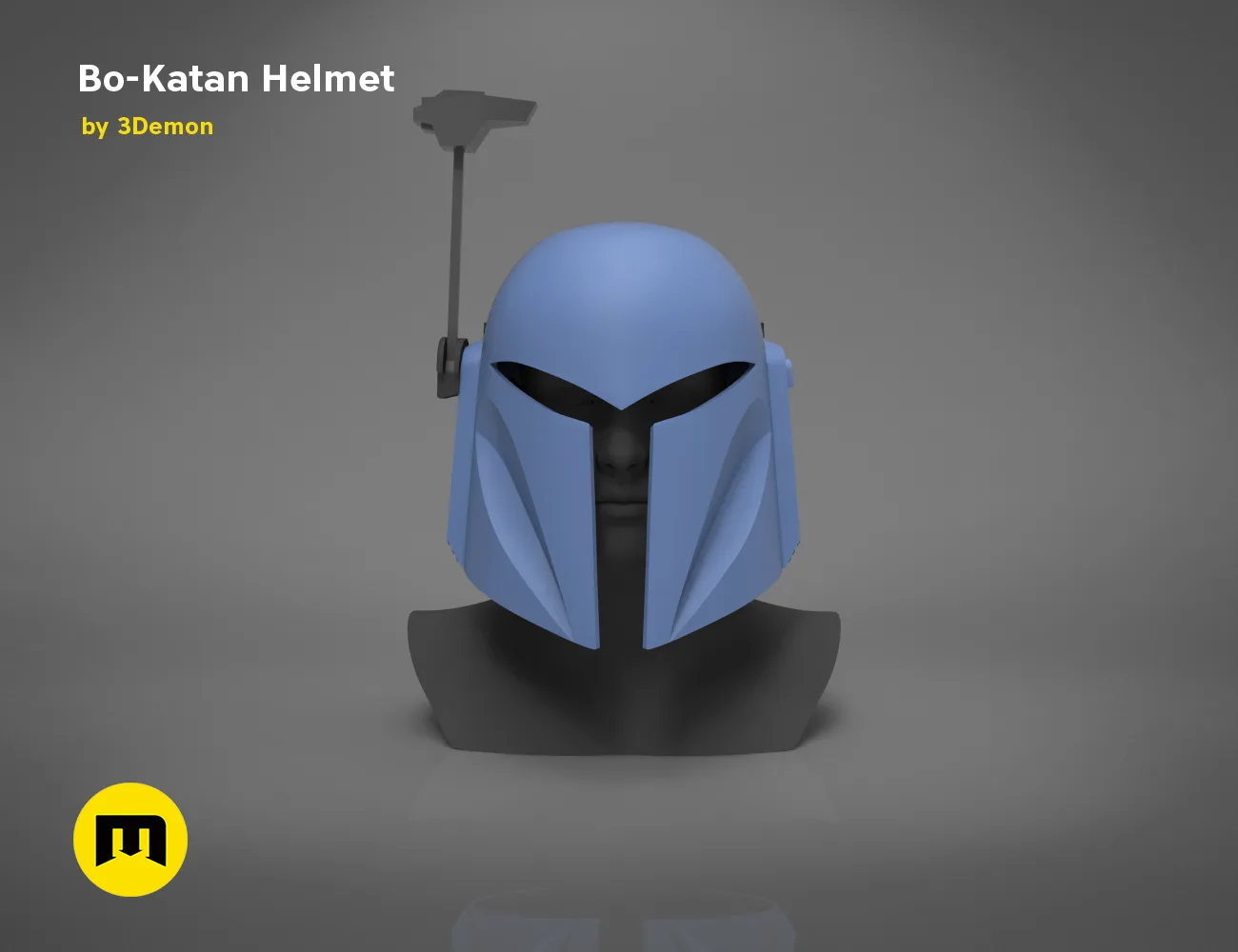 Bo-Katan Helmet - Starwars, blue 3D render cosplay prop, front view "I will find you