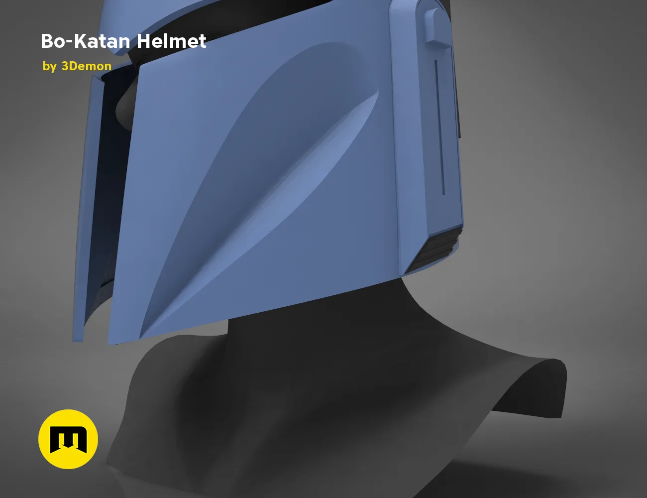 CAD render of Bo-Katan Helmet - Star Wars, sleek blue cosplay prop, side view 3D print