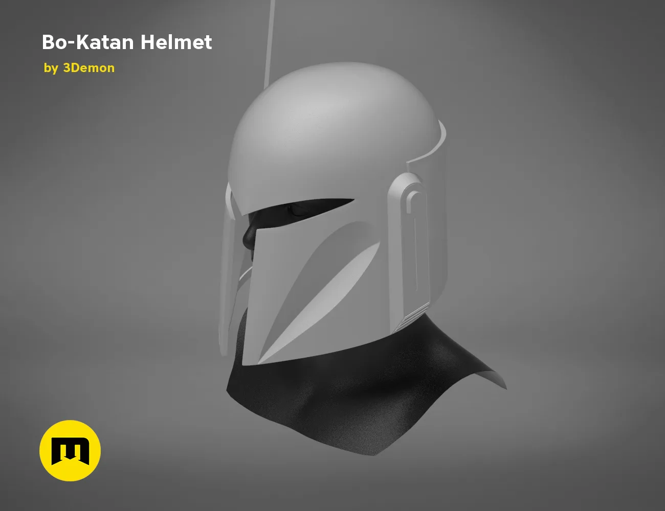 Painted 3D render of Bo-Katan Helmet - Starwars, sleek white cosplay prop with black accents.