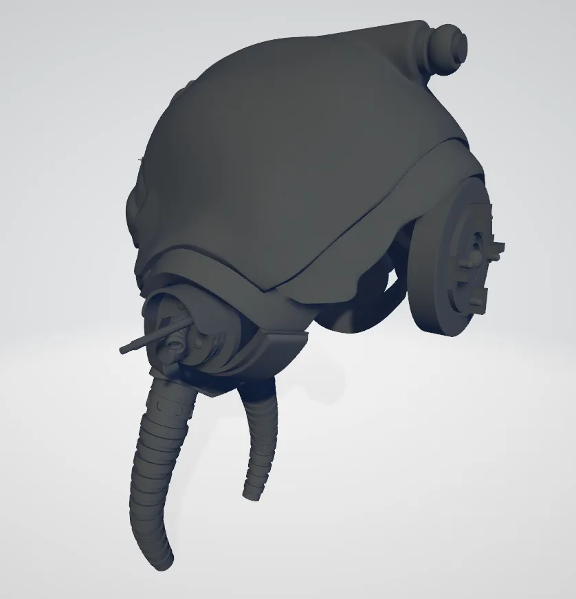 3D model render of Tognath Mask - Star Wars, side-view 3D print cosplay prop with segmented legs.