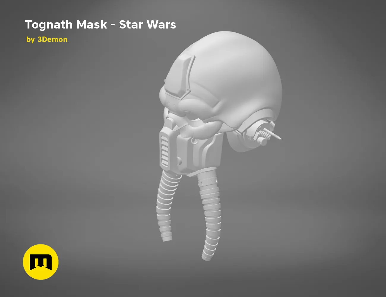 Printable 3D model of Tognath Mask - Star Wars, grey 3D print cosplay prop, side view