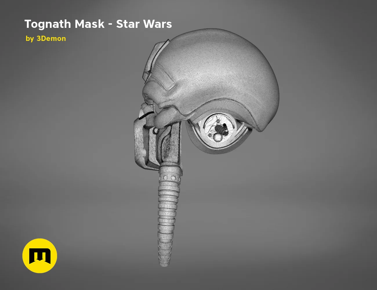 Tognath Mask - Star Wars STL, grey 3D render cosplay prop, side view