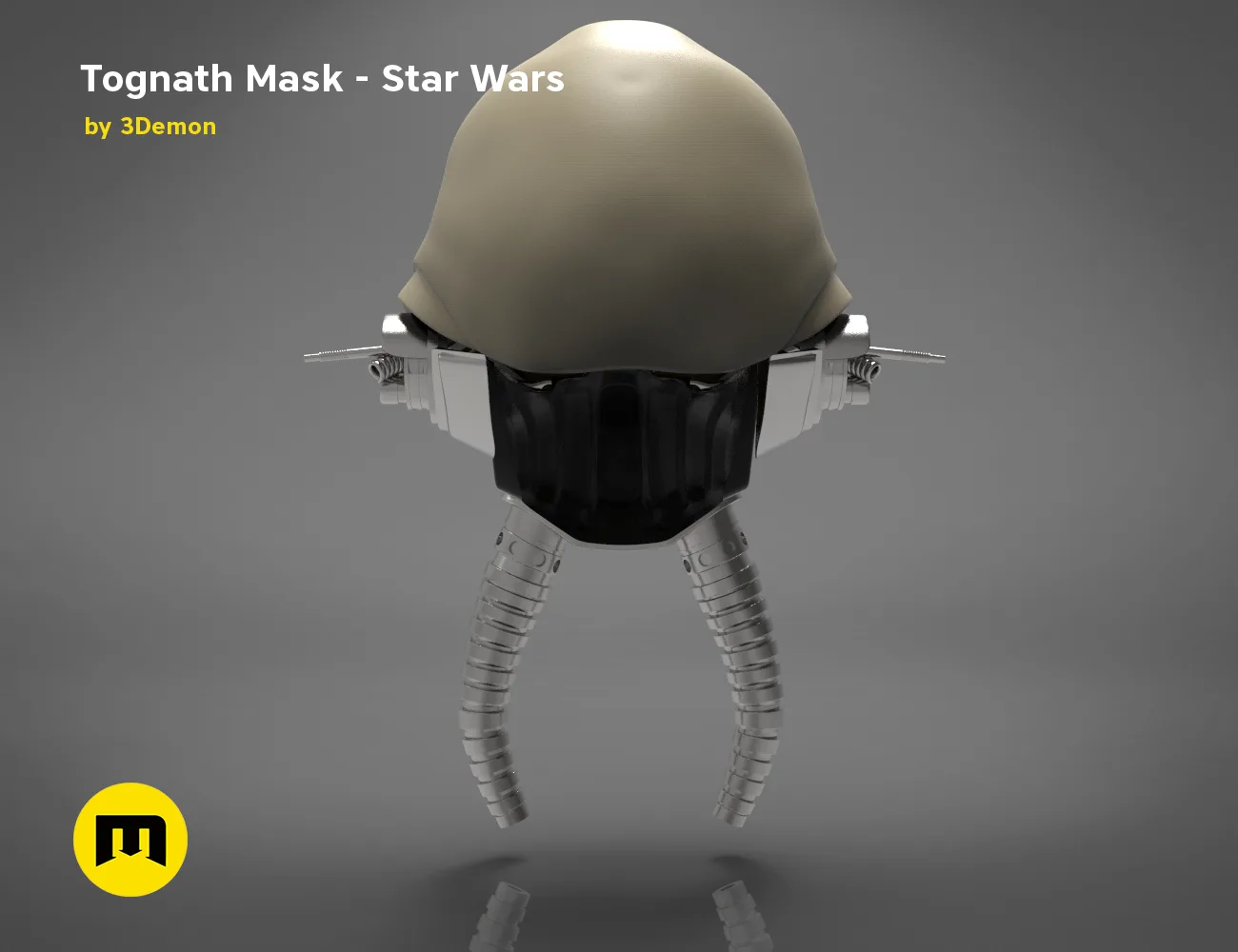CAD render of Tognath Mask - Star Wars STL, rear view 3D print cosplay prop