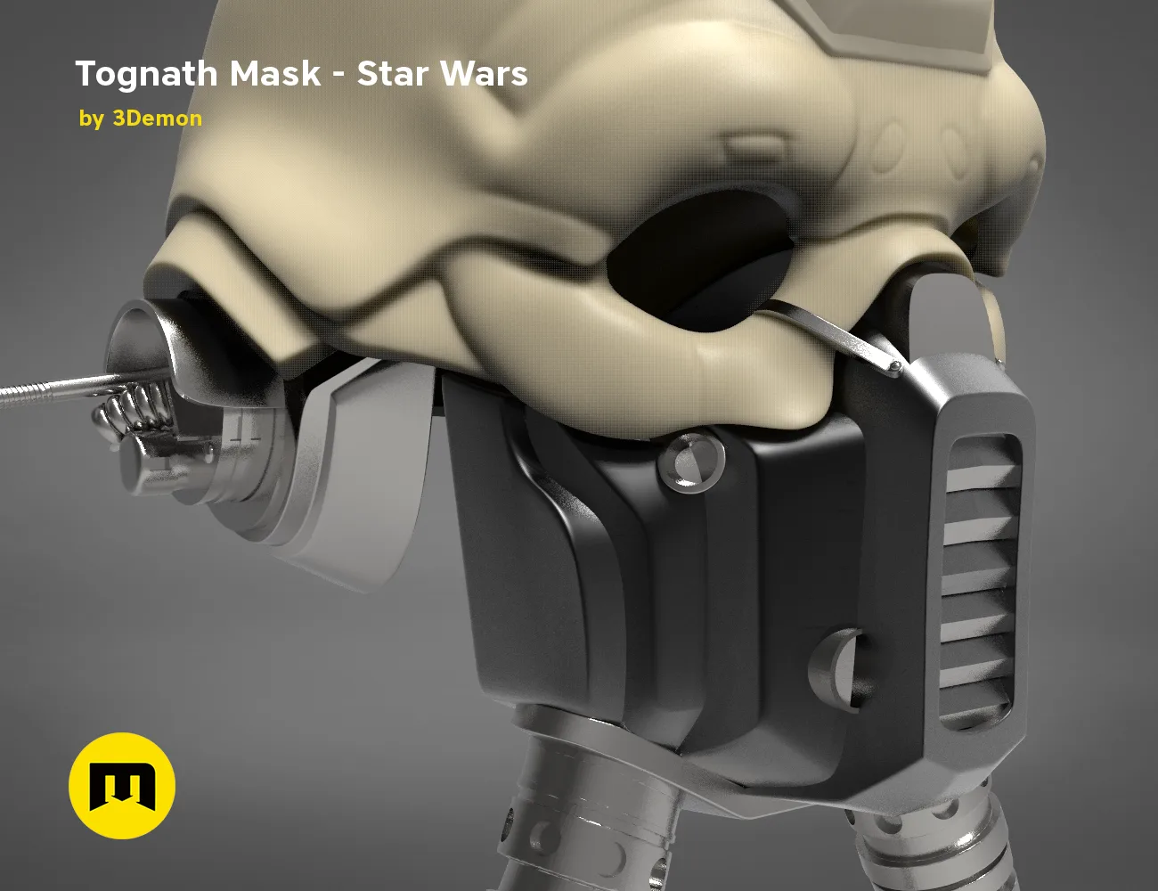 Rendered 3D model of Tognath Mask - Star Wars, detailed cosplay prop with textured armor and jetpack.