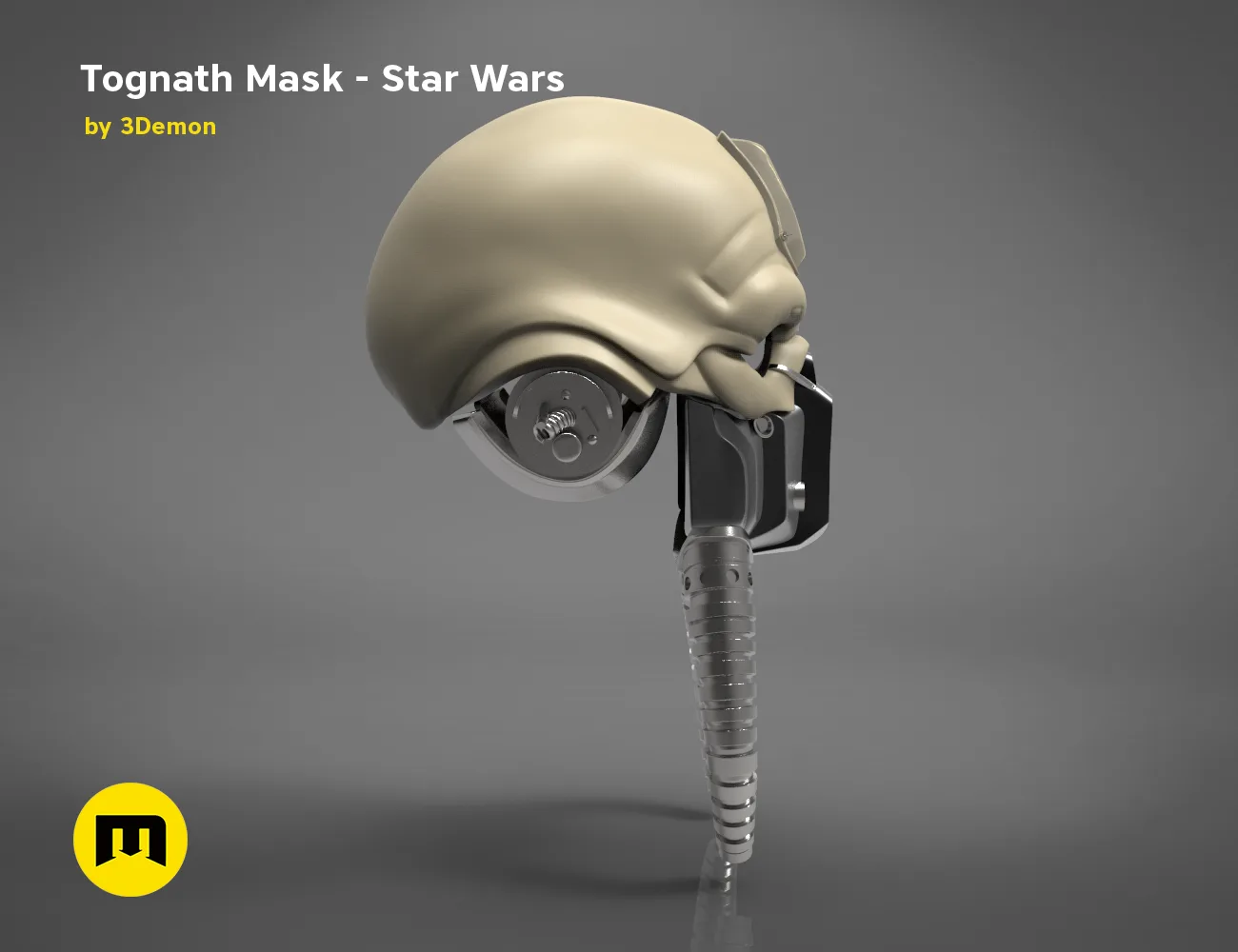 Printable 3D model of Tognath Mask - Star Wars, beige 3D print cosplay prop, side view.