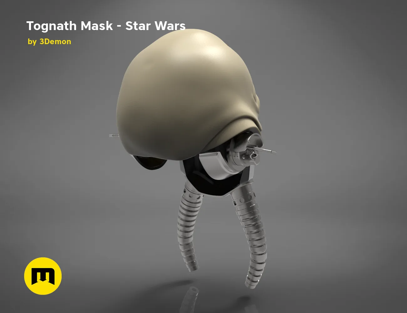 3D visualization of Tognath Mask - Star Wars, gold dome cosplay prop, rear view 3D print
