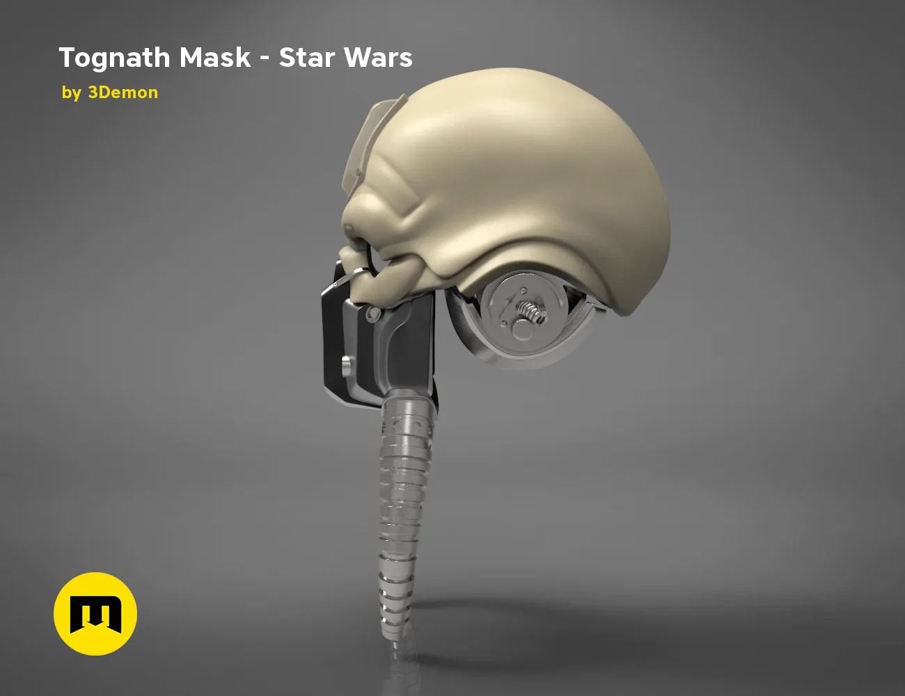 3D print preview of Tognath Mask - Star Wars, beige textured cosplay prop with breathing tube.