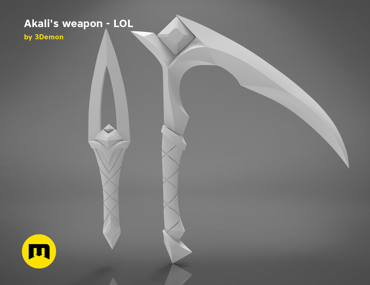 3D model of KDA Akali’s Weapons - League of Legends, dual-blade render, 3D print cosplay prop.