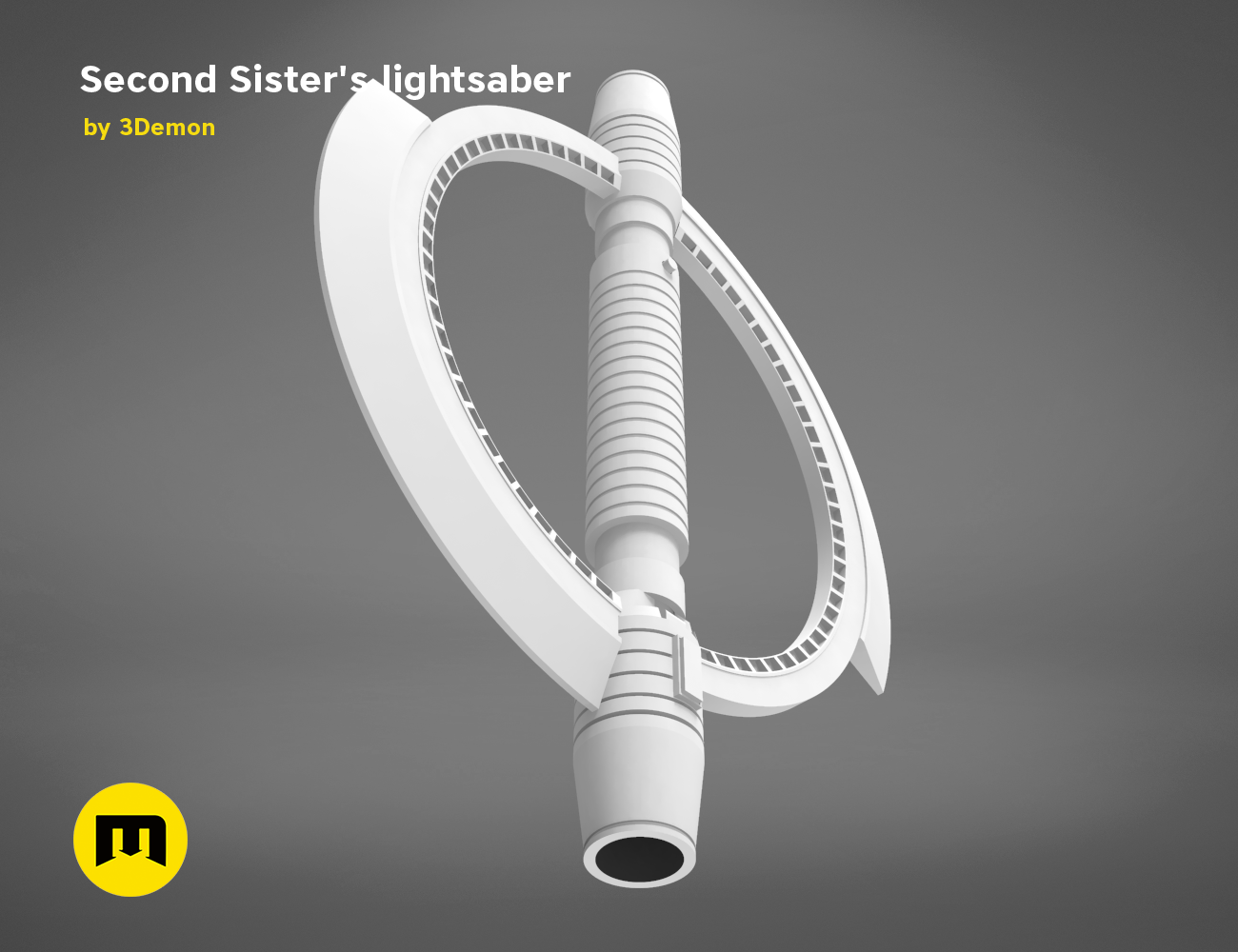3D model of Second Sister's lightsaber - Star Wars, curved white hilt 3D print cosplay prop.