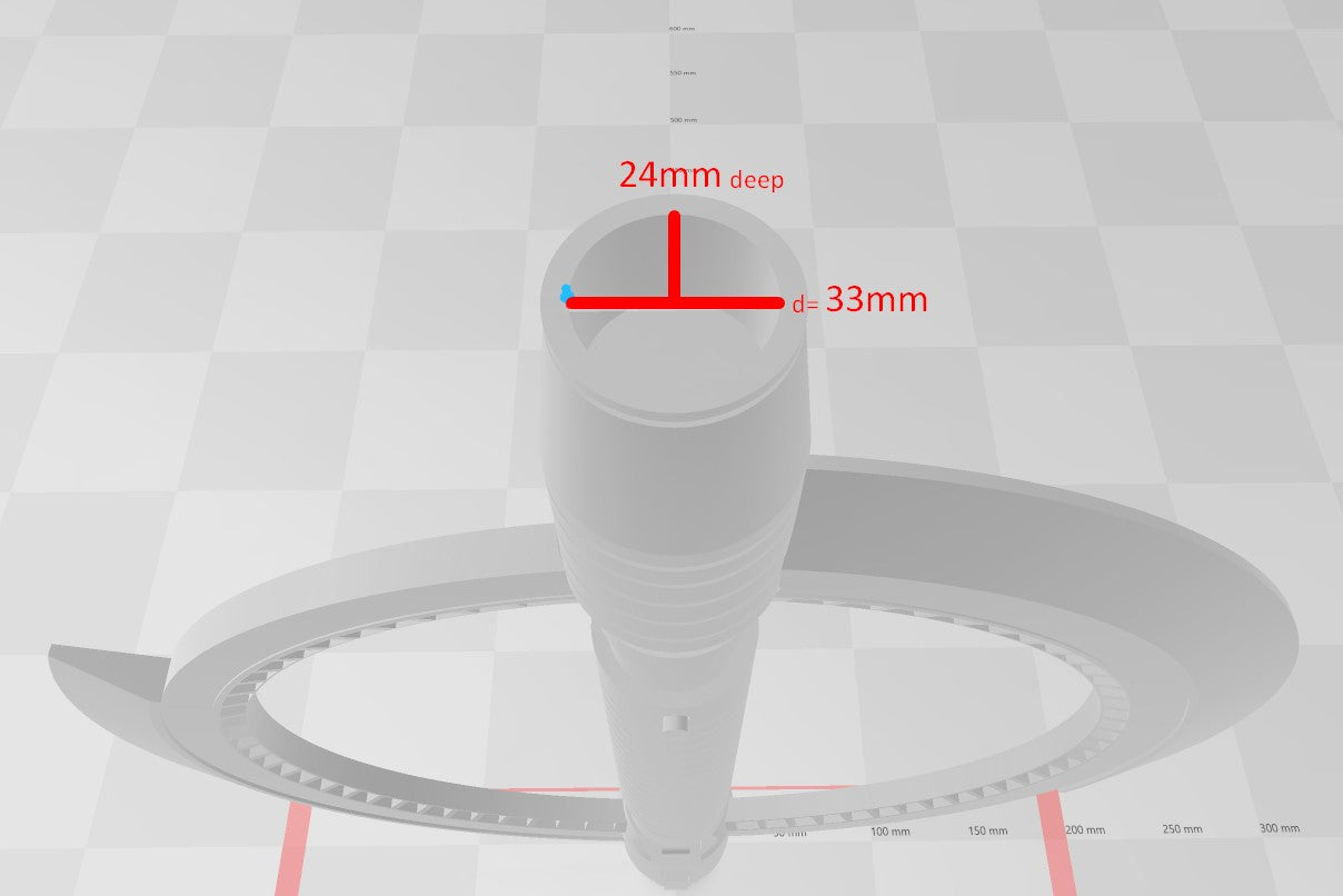 3D print preview of Second Sister's lightsaber - Star Wars STL, 24mm deep emitter with 33mm diameter, cosplay prop
