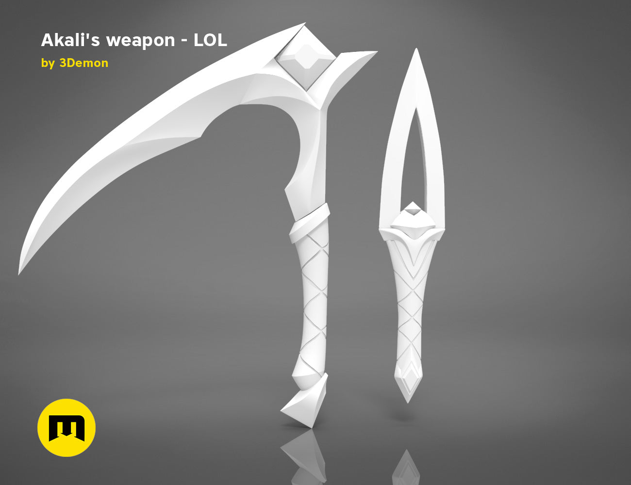 3D model render of KDA Akali’s Weapons - League of Legends, dual curved blades cosplay prop STL