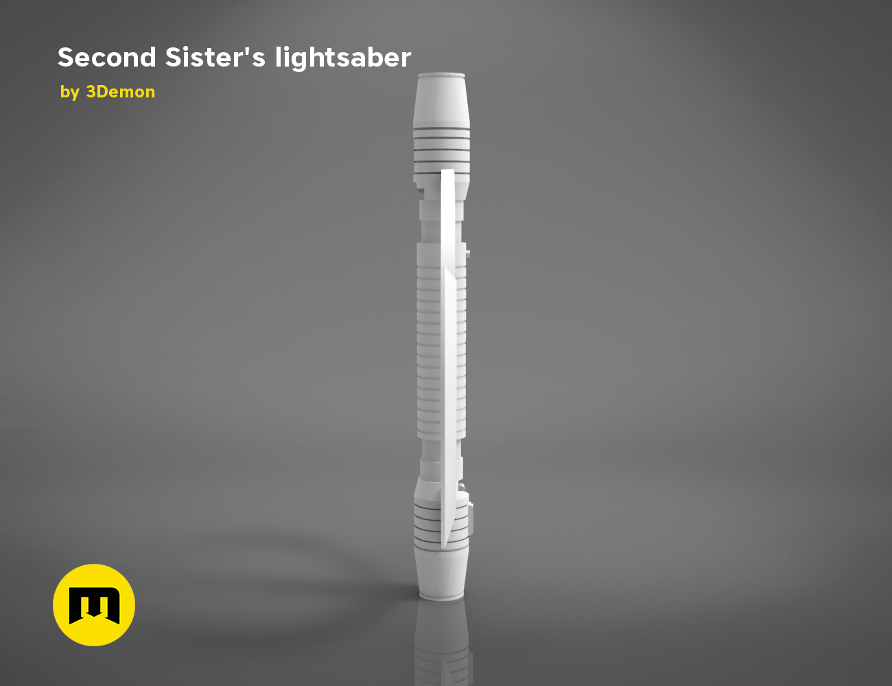 3D model render of Second Sister’s lightsaber - Star Wars, white 3D print cosplay prop, side view