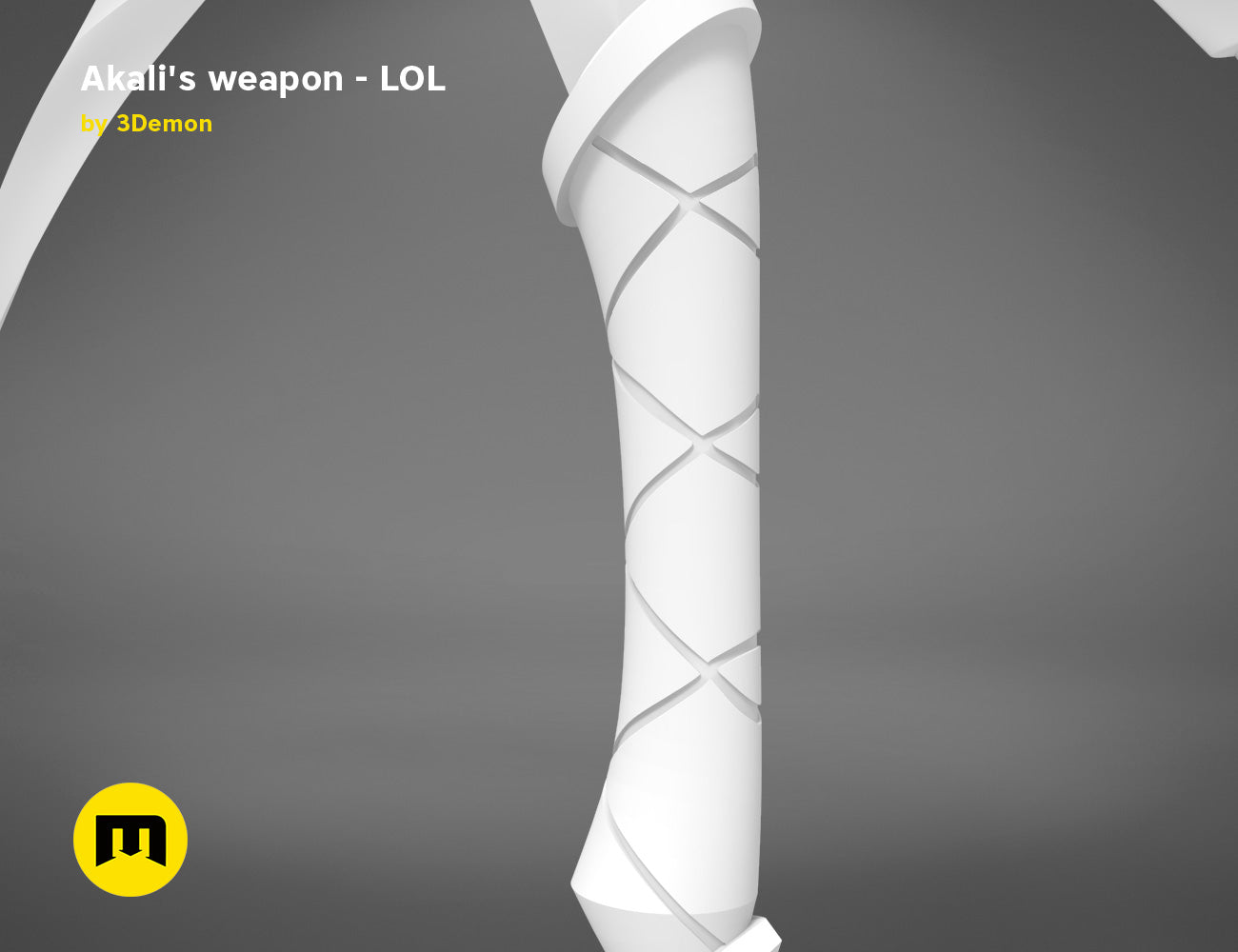 3D visualization of KDA Akali’s Weapons - League of Legends STL, white curved blade 3D print cosplay prop