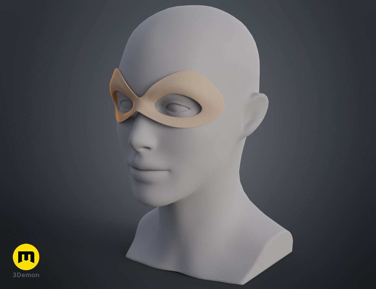 Rendered 3D model of Harley Quinn mask STL, peach-colored cosplay prop, front view 3D print