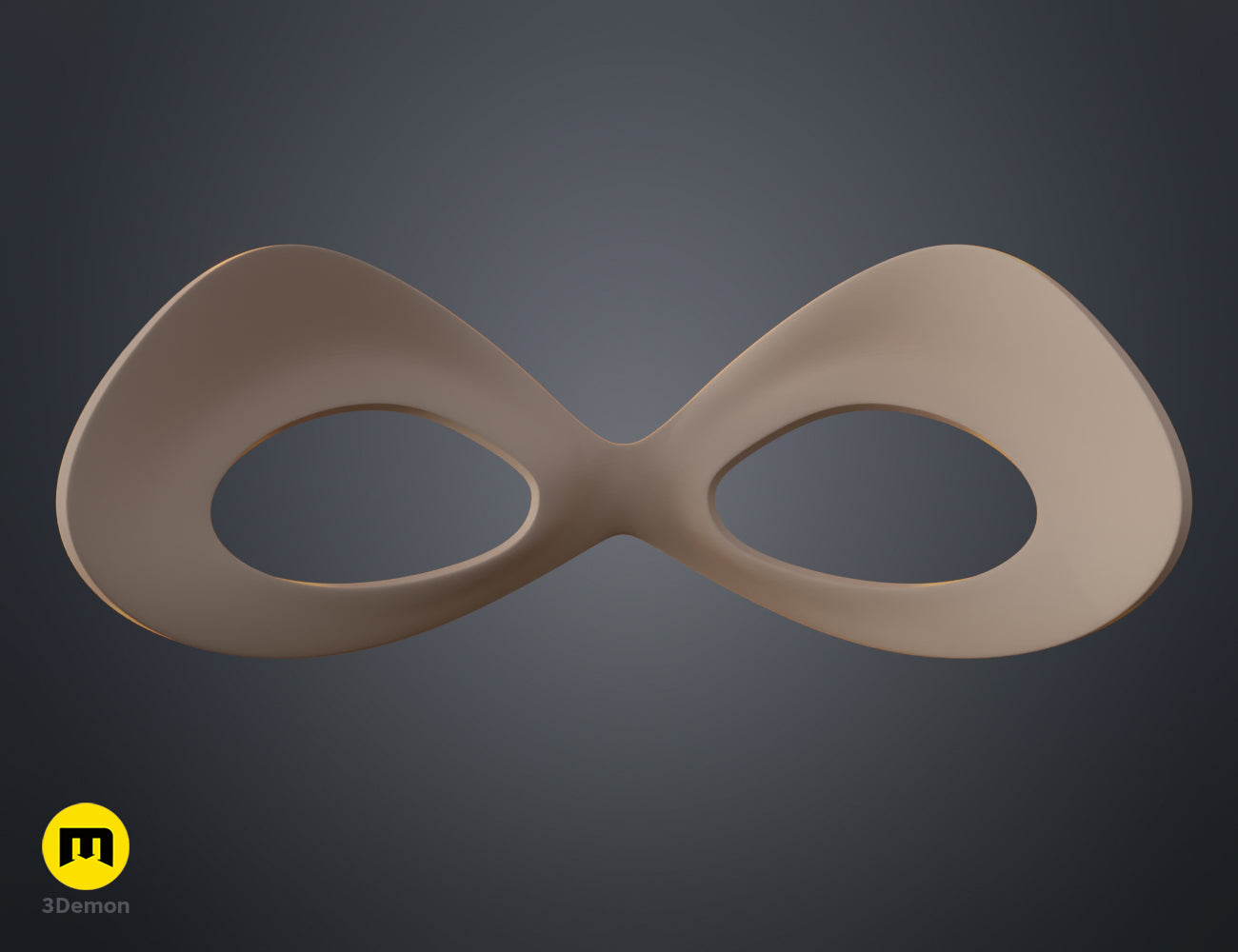 CAD render of Harley Quinn mask STL, side view with dual-looped design, 3D print cosplay prop