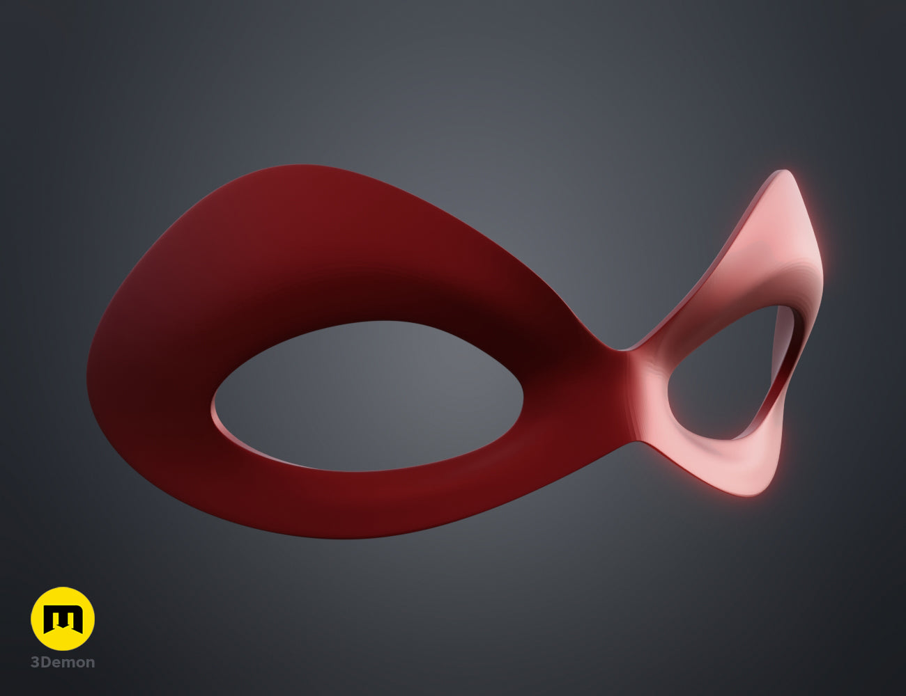 Harley Quinn mask STL, red and pink 3D printed cosplay prop, side view