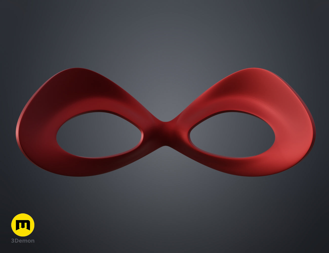 Painted 3D render of Harley Quinn mask STL, red side-profile cosplay prop, 3D printed