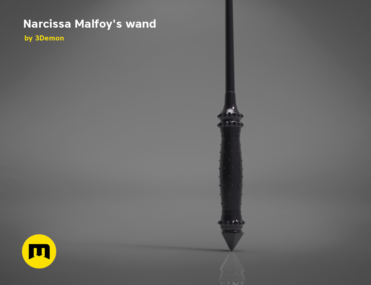 Narcissa Malfoy’s Wand STL, sleek black textured 3D print cosplay prop, pointed tip detail