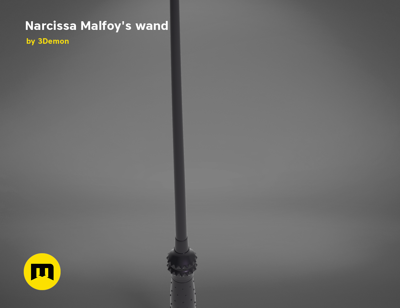3D model render of Narcissa Malfoy’s Wand STL, sleek black 3D print cosplay prop, side view