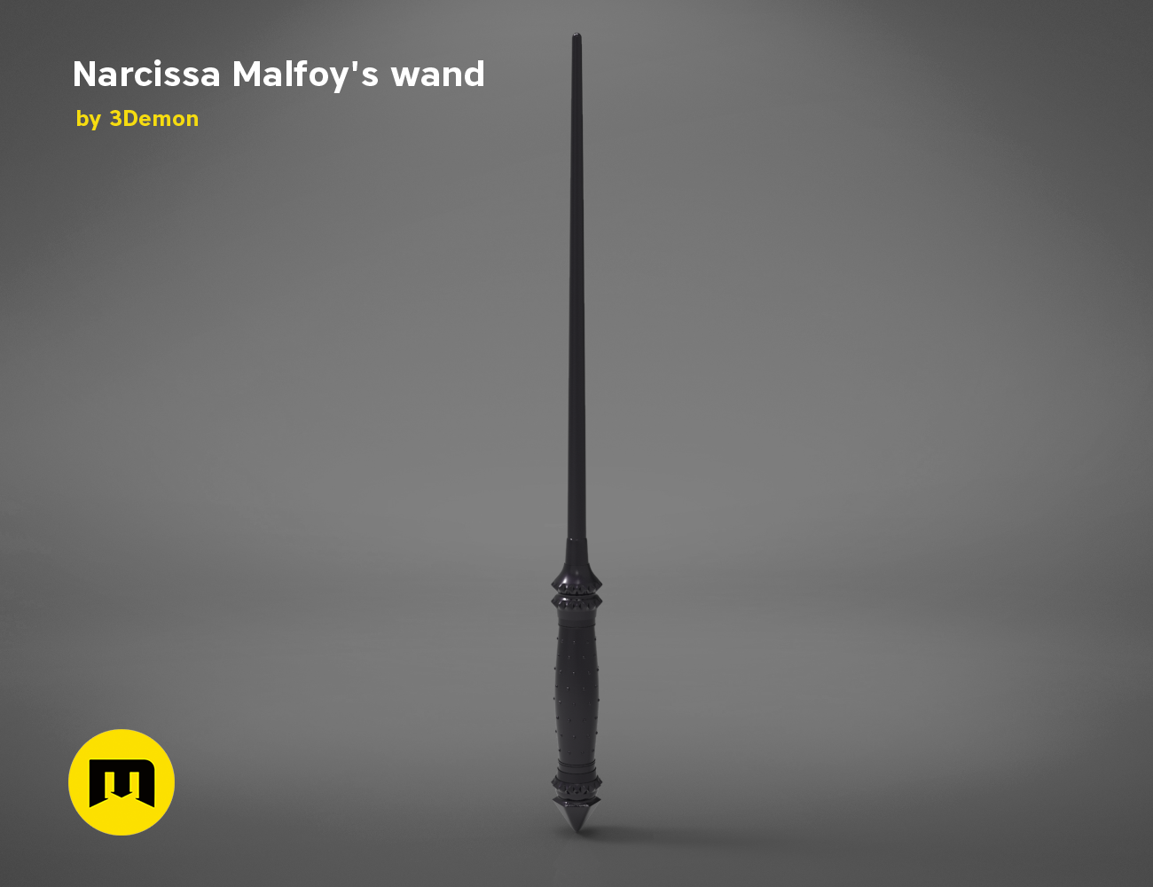 Narcissa Malfoy’s Wand STL, sleek black 3D print cosplay prop, vertical view