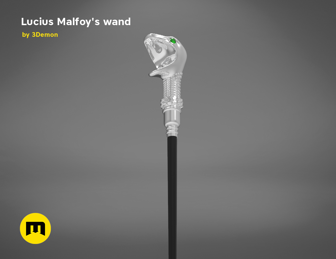 Lucius Malfoy’s Wand STL, silver-hilted 3D print cosplay prop, detailed serpent head