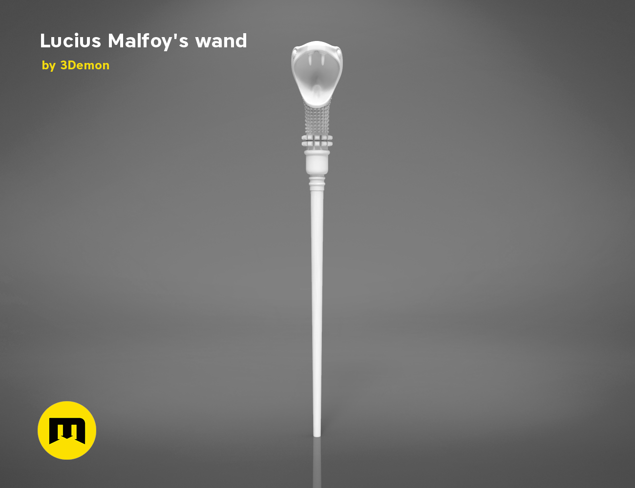 Lucius Malfoy’s Wand STL, silver 3D printed cosplay prop, sleek wand detail