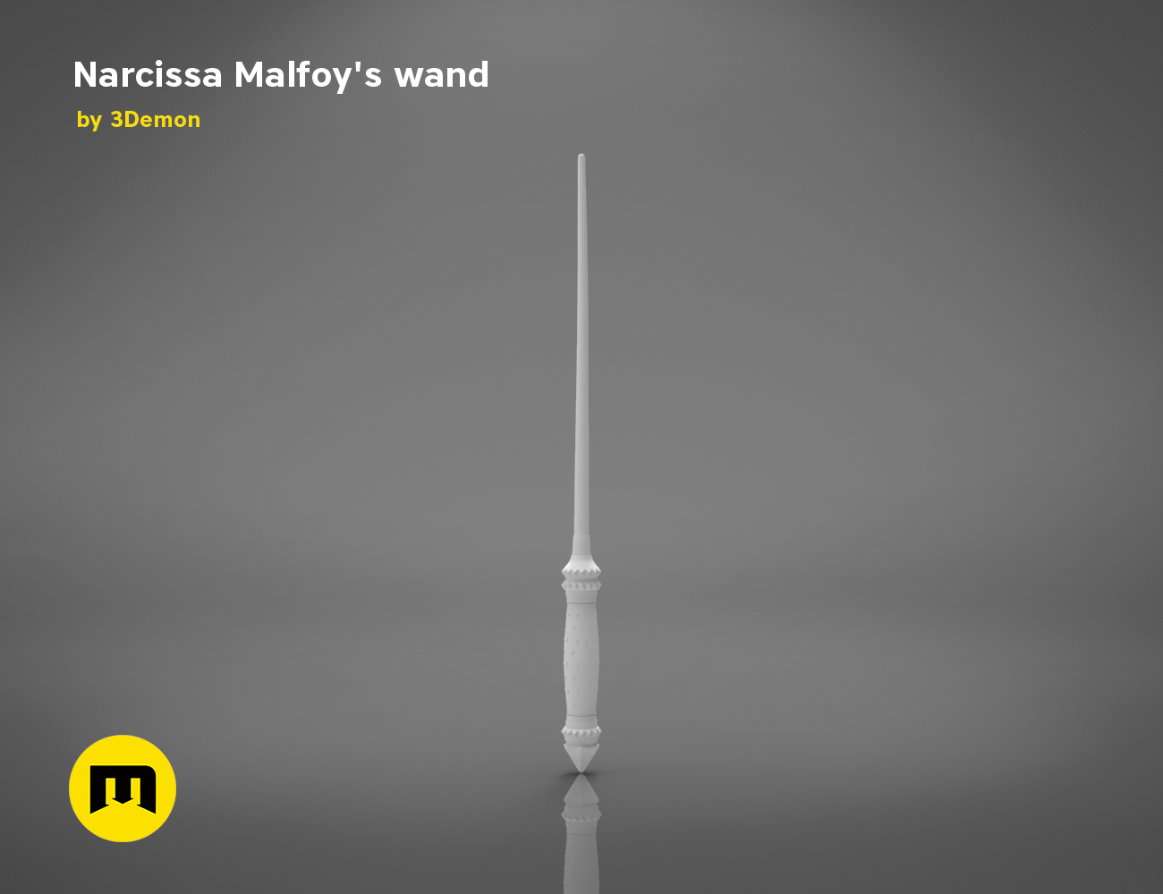 3D model render of Narcissa Malfoy’s Wand STL, sleek white 3D print cosplay prop, side view