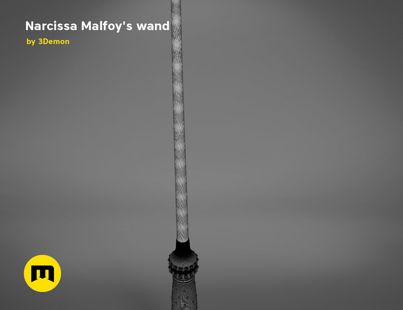 Narcissa Malfoy’s Wand STL, sleek black textured 3D print cosplay prop, vertical view
