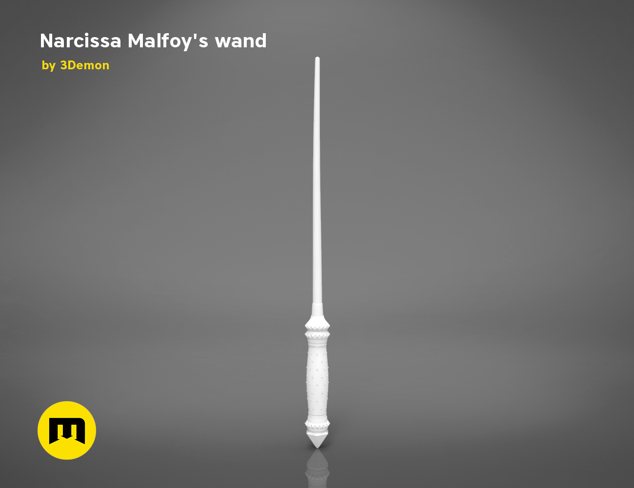 3D model of Narcissa Malfoy’s Wand STL, sleek white 3D printed cosplay prop, pointed tip detail