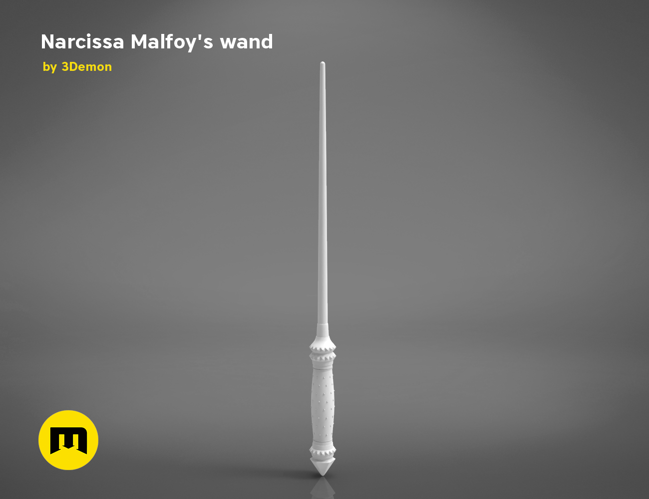3D visualization of Narcissa Malfoy’s Wand STL, sleek white 3D printed cosplay prop, side view