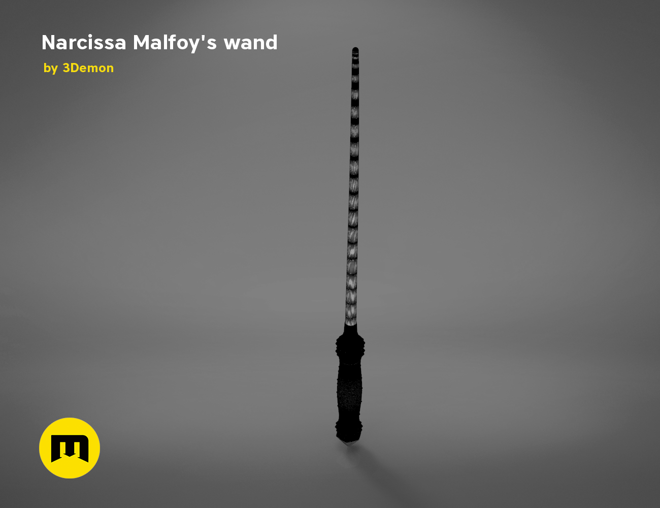 Printable 3D model of Narcissa Malfoy’s Wand, sleek black textured 3D print cosplay prop.