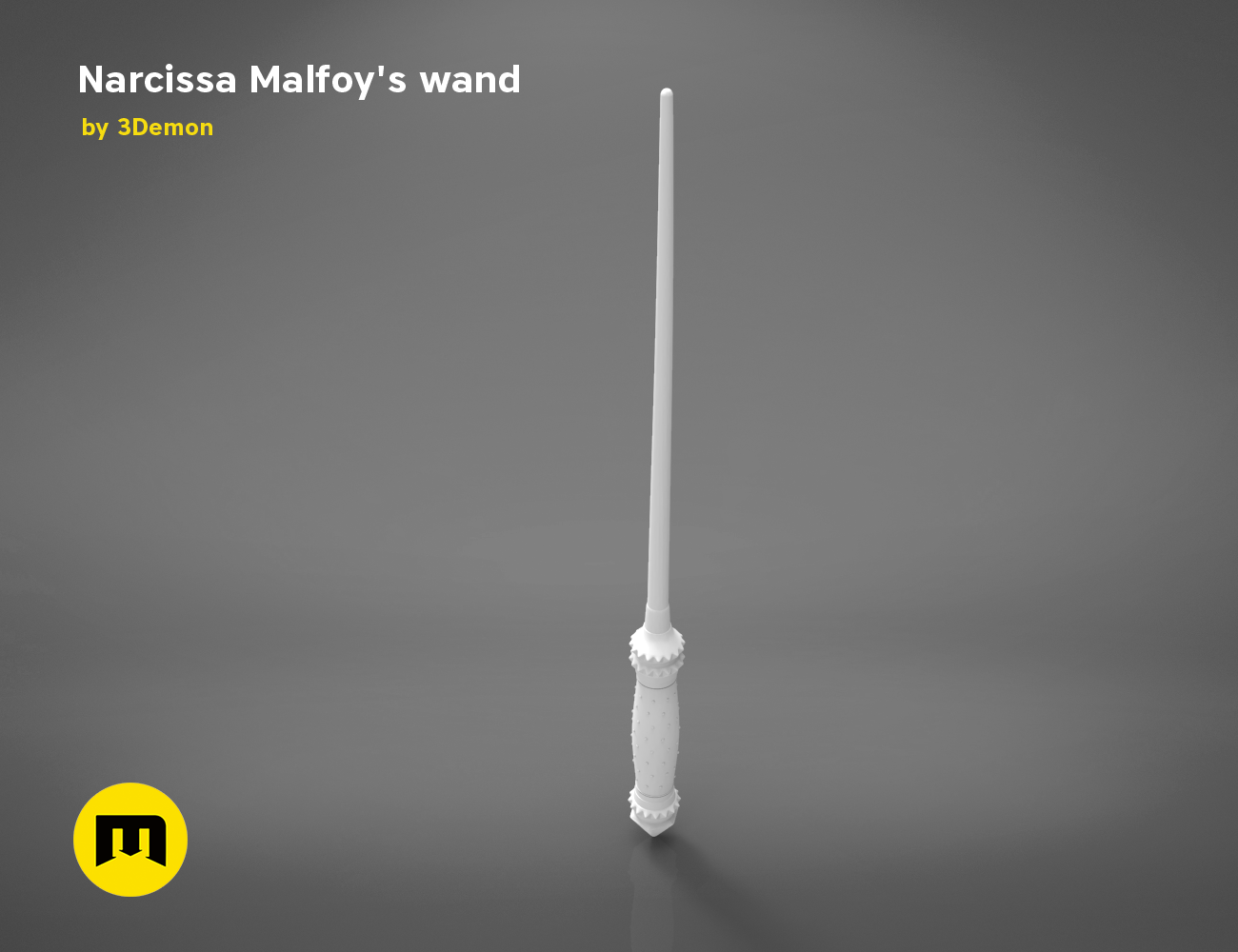 Digital 3D render of Narcissa Malfoy’s Wand STL, sleek white 3D print cosplay prop.