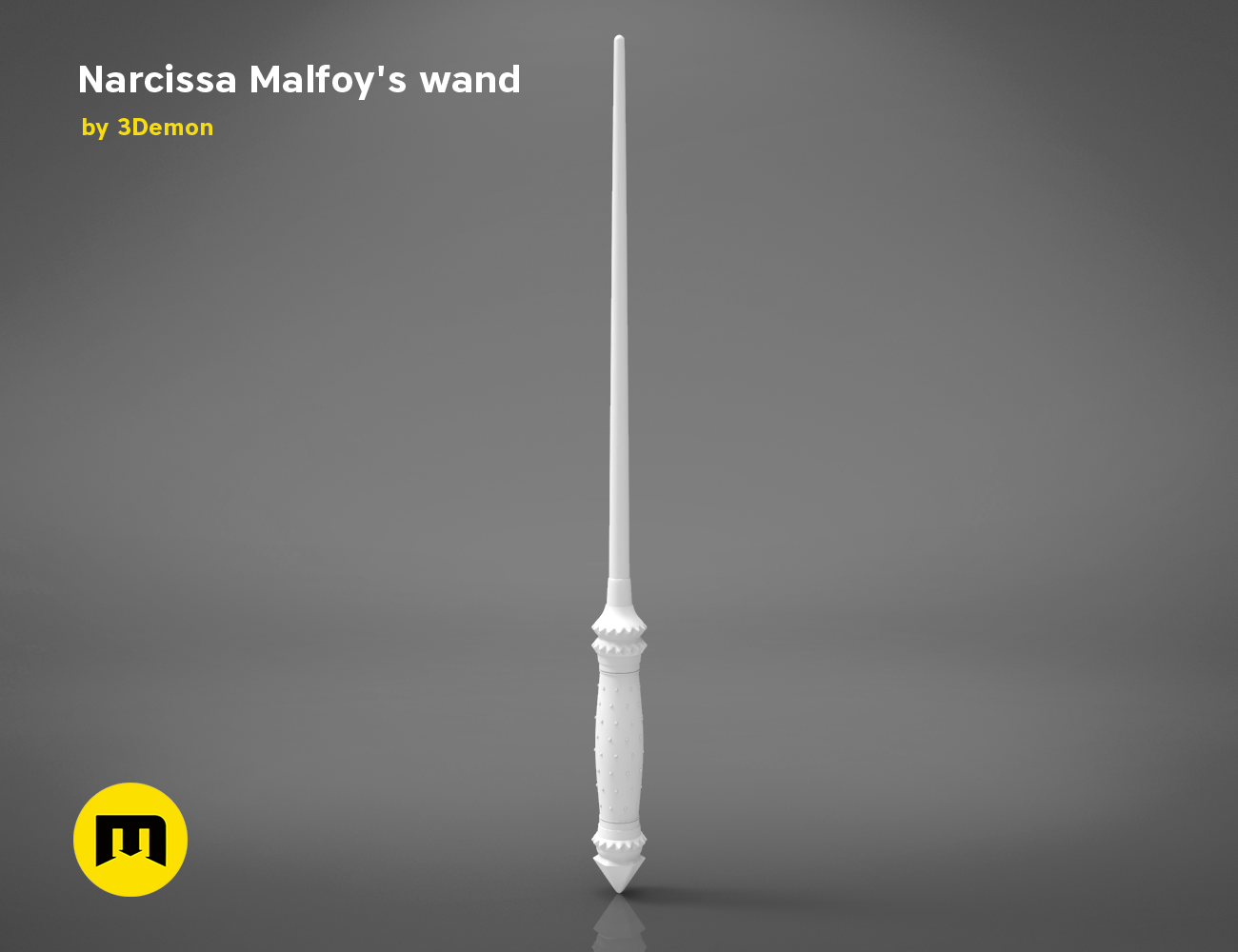 Narcissa Malfoy’s Wand STL, white textured 3D render, 3D print cosplay prop