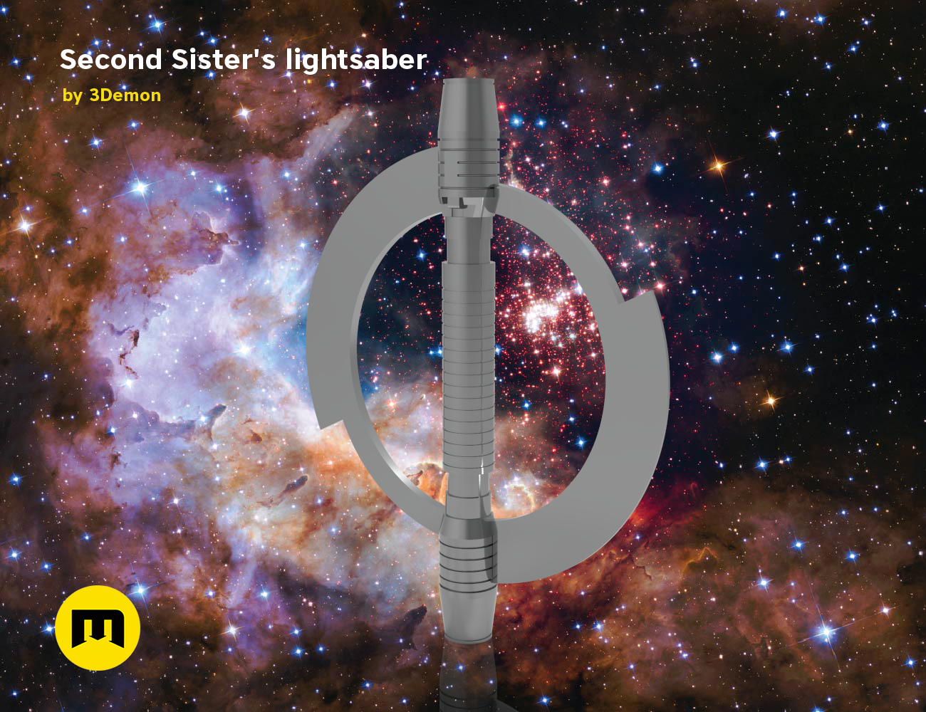 Painted 3D render of Second Sister’s lightsaber, cosmic nebula blade, Star Wars cosplay prop