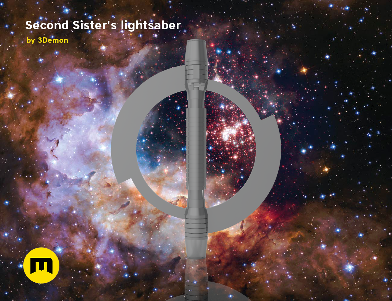 Printable 3D model of Second Sister's lightsaber - Star Wars, cosmic nebula backdrop, 3D print cosplay prop.