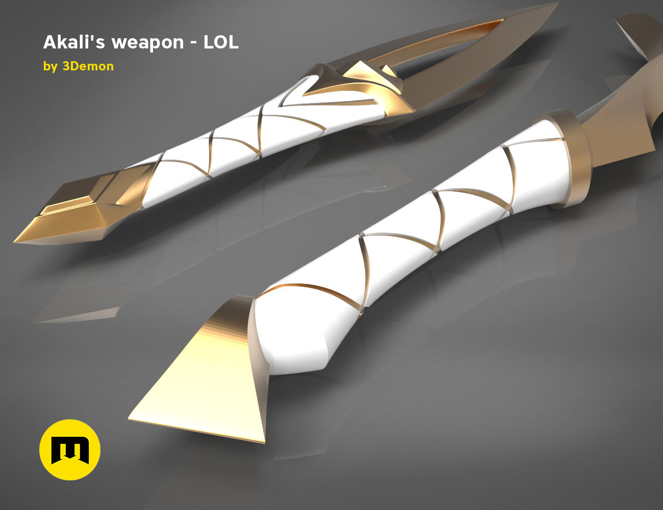 STL preview of KDA Akali’s Weapons - League of Legends, dual-blade 3D print cosplay prop