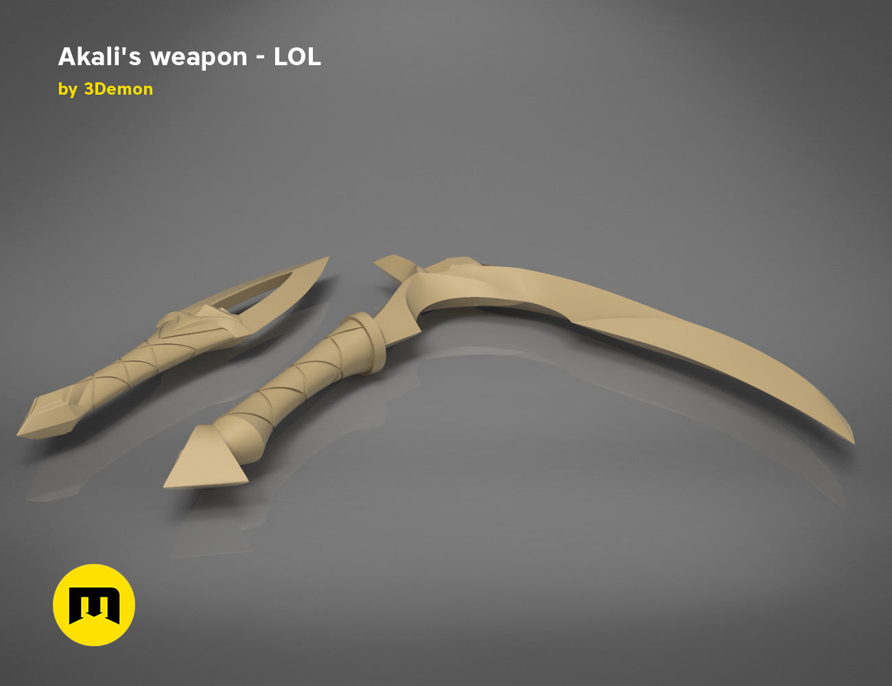 STL preview of KDA Akali’s Weapons - League of Legends, curved blade and dagger 3D print cosplay prop.