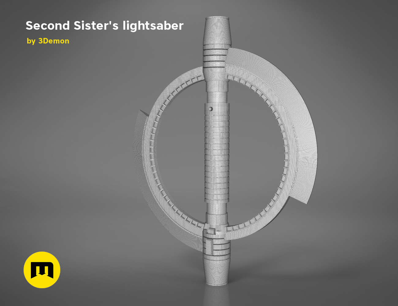 Second Sister's lightsaber - Star Wars STL, grey wireframe mesh render, 3D print cosplay prop