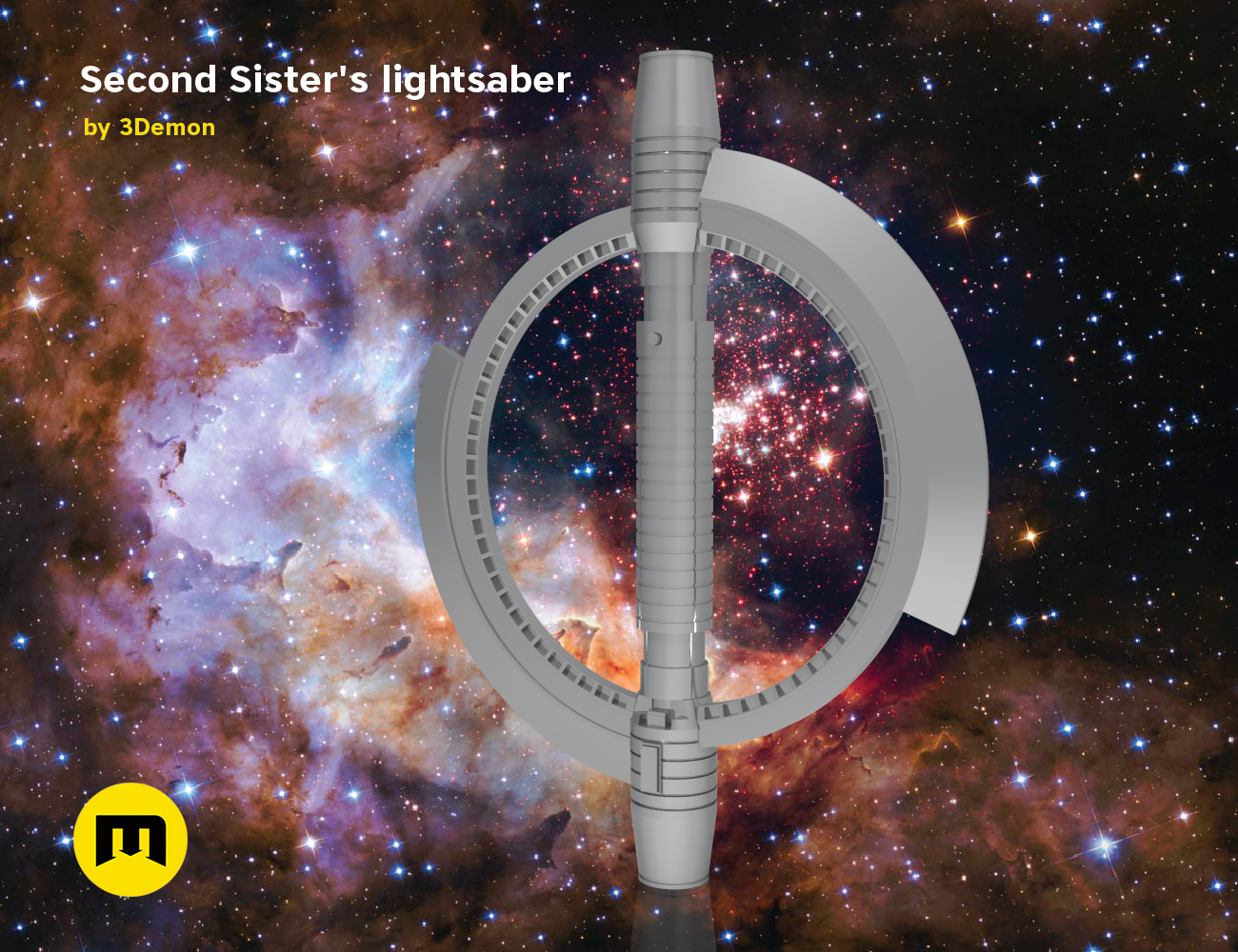 Second Sister's lightsaber - Star Wars STL, silver hilt with cosmic nebula blade, 3D print cosplay prop