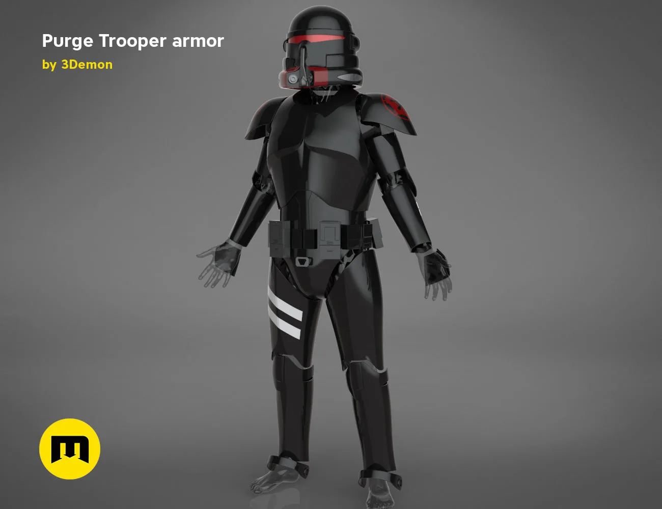 Purge Trooper armor STL, black and red 3D print cosplay prop, front view