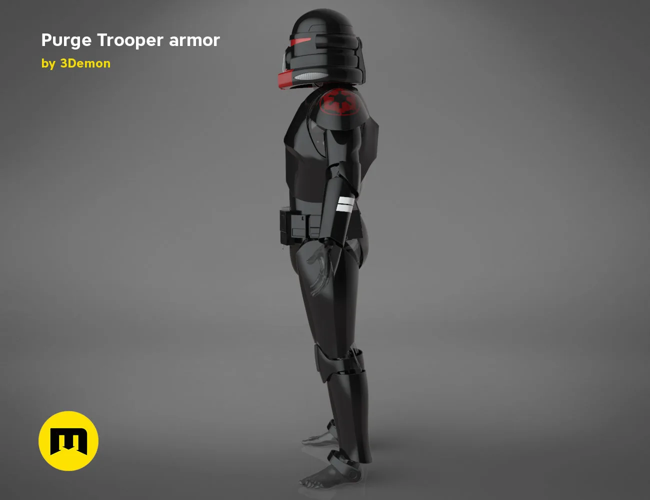 Printable 3D model of Purge Trooper armor, black textured cosplay prop, rear view.