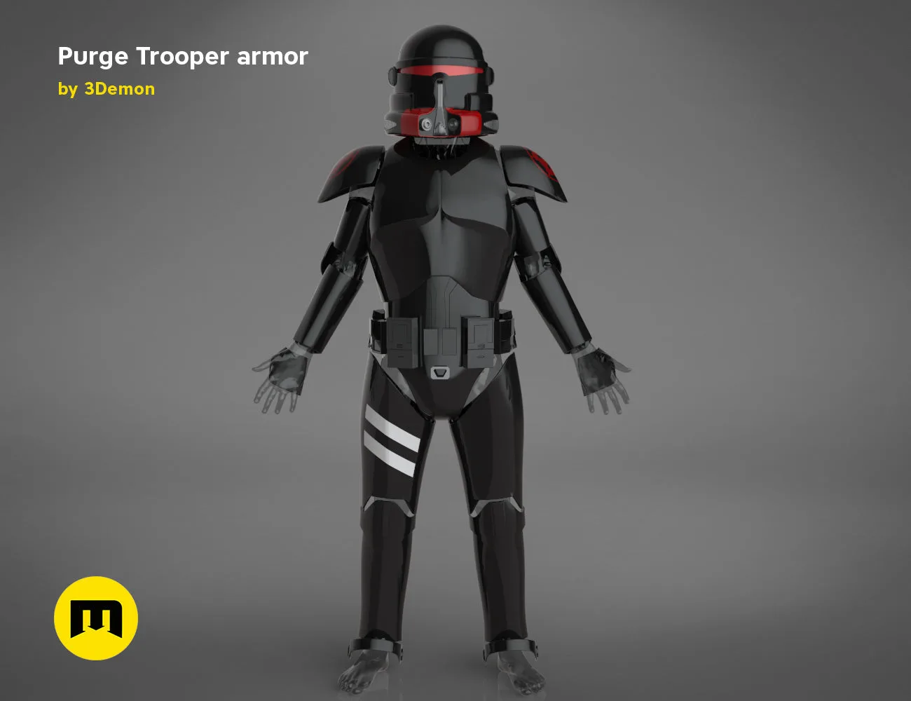 3D visualization of Purge Trooper armor STL, front view 3D print cosplay prop