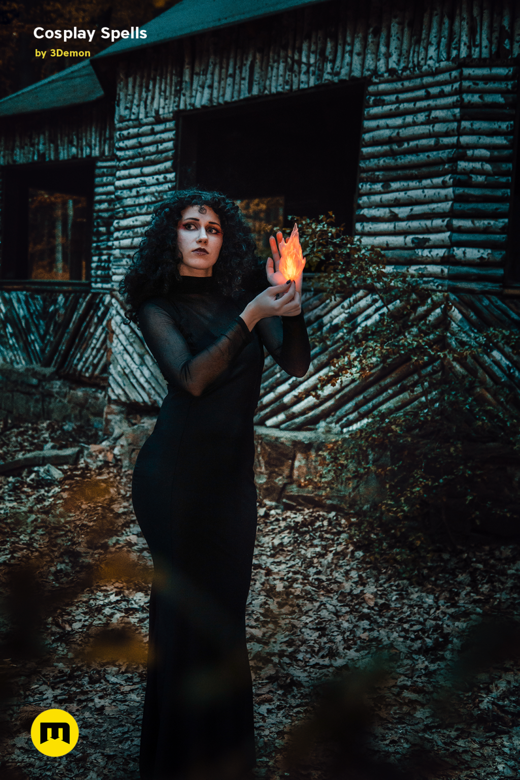 CAD render of Cosplay Spells STL, witch holding glowing spell orb, dark fantasy 3D print cosplay prop.