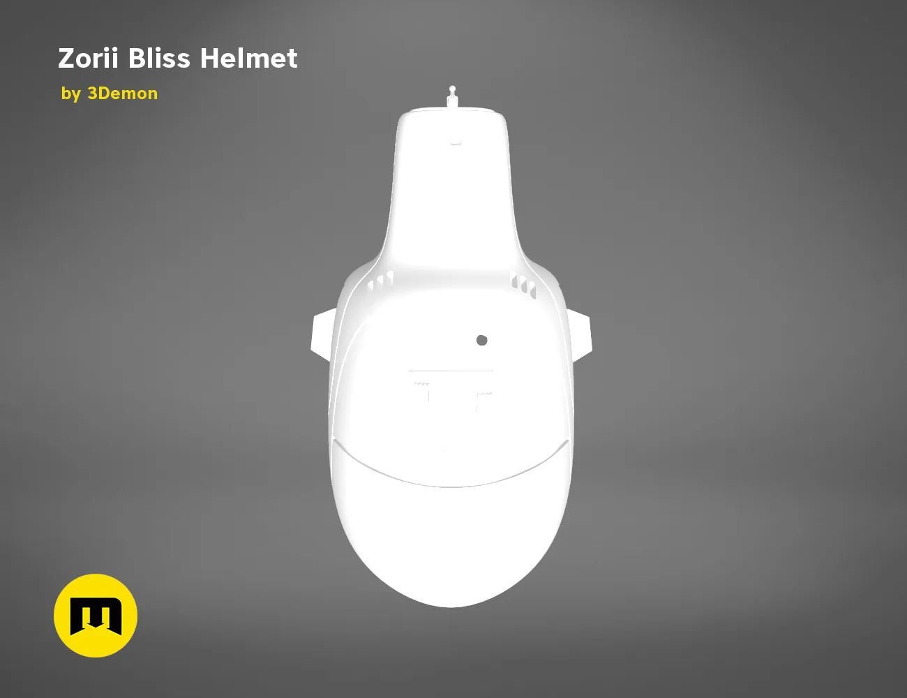CAD render of Zorii Bliss Helmet STL, white 3D printed cosplay helmet, front view