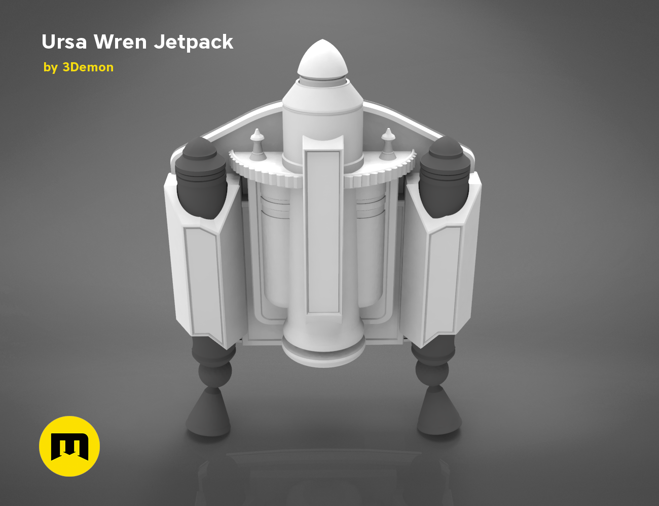 Ursa Wren Jetpack STL, white textured 3D render, futuristic backpack 3D print cosplay prop